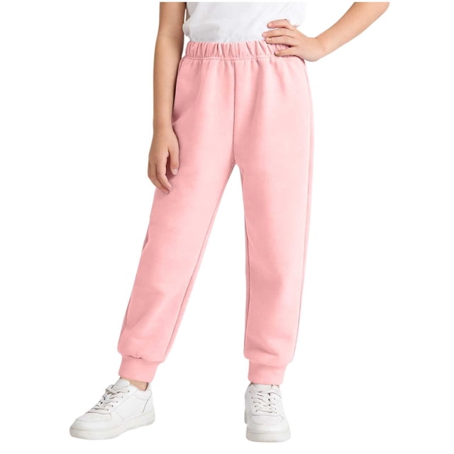 Pantalones largos para niños, de color liso, con cintura elástica, para niños de talla mediana y grande, informales y cómodos, de poliéster.