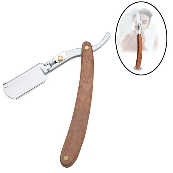 Rasoir Droit avec Manche en Bois Véritable et Porte-Lame