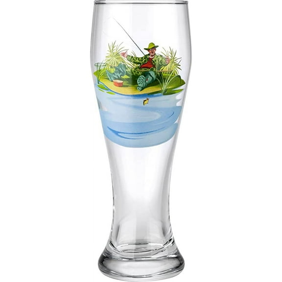Victoria Bella 42116-08 European Made Classic Pilsner Glasses. 14oz "Summer Fishing. The Fisherman" Pattern.