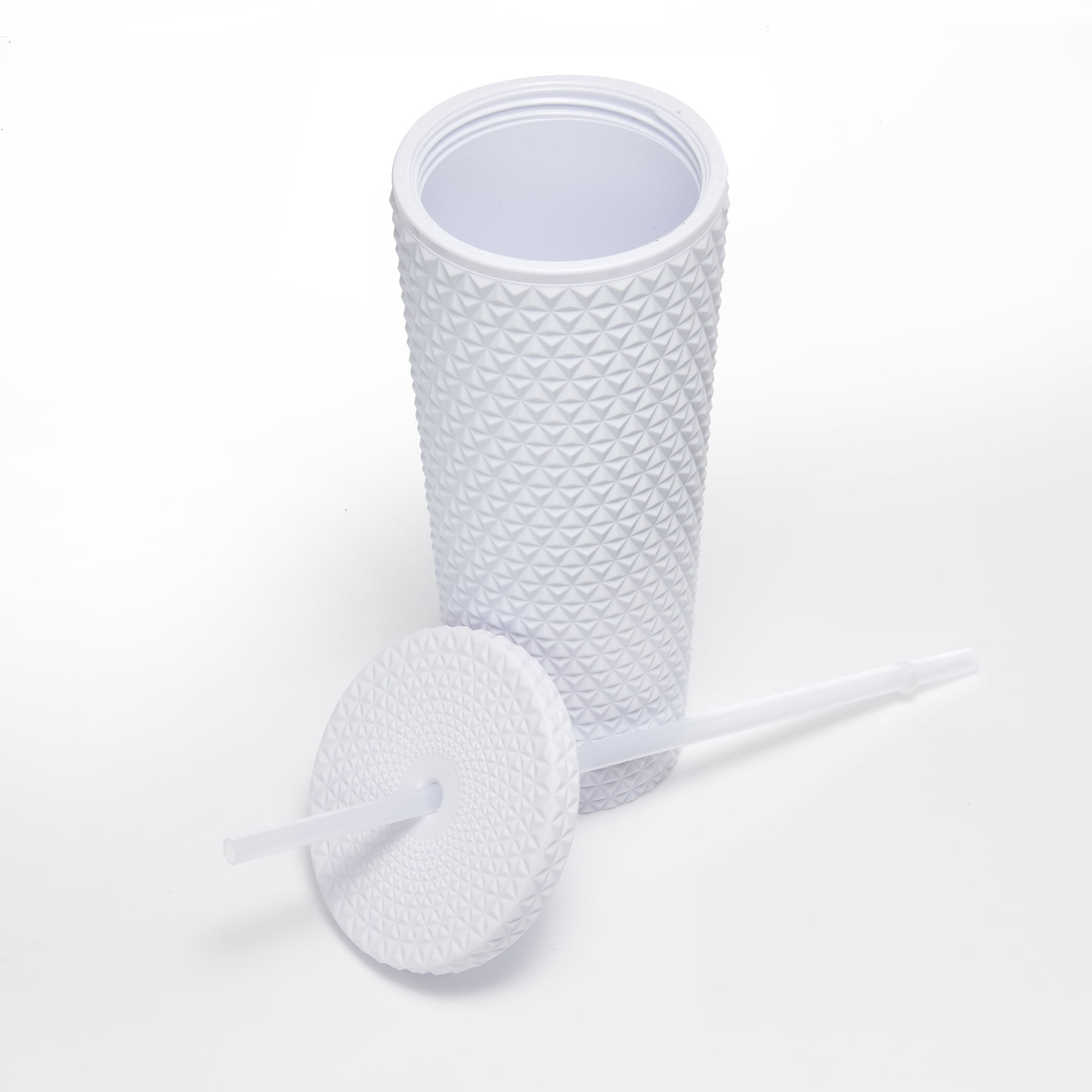 Mainstays 4pk 26oz DW AS Plastic Soft Touch Textured Tumbler with Straw, White