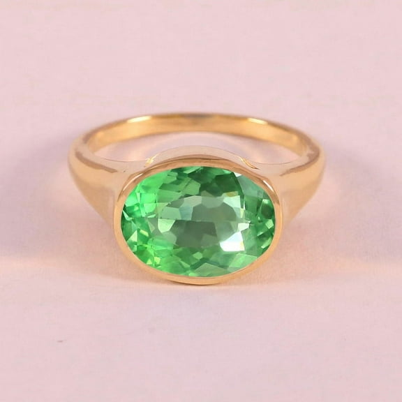Solitaire Green Sapphire Ring, Genuine Gemstone Ring, 925 Starling Silver Green Sapphire Oval Cut Gamstone Bezel Set Ring, Anniversary Ring.