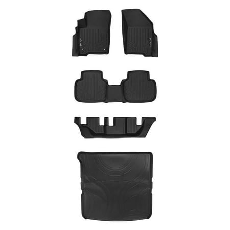 Dodge Journey Cargo Cover Maxliner 2012-2018 Dodge Journey With 1st Row Dual Floor Hooks Floor Mats 3 Rows Maxtray Cargo Liner Behind 2nd Row Set Black A0198/B0198/C0198/D0198 ()