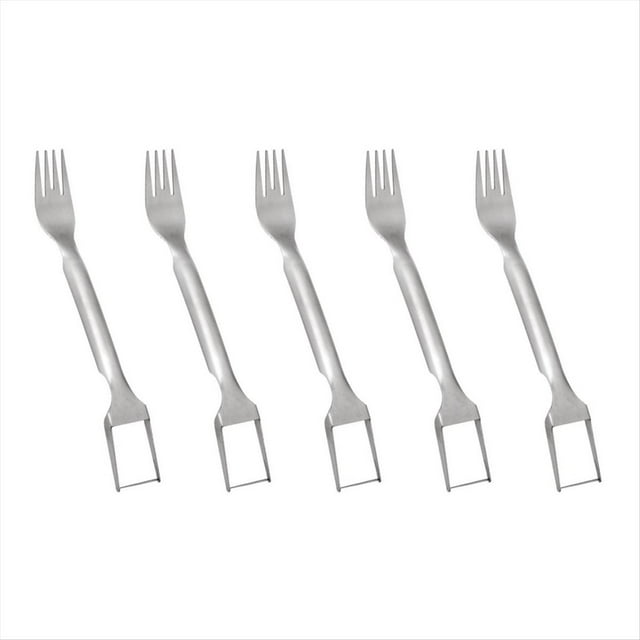 5 Uds., 2 en 1, Cortador de Frutas de Acero Inoxidable, Tenedores de Fruta de Doble Cabeza, Cuchillo Rebanador, Tenedor de Sandía, Cortador, Herramienta para Cortar