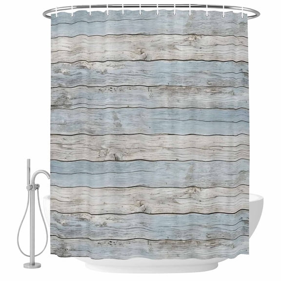 60x72 Inch Shower Curtains for Bathroom, Blue Grey Wooden Fabric Bath Curtain Decor, Vintage Farmhouse Art Retro Waterproof Restroom Curtains Shower Set Accessories with 12 Hooks 60 Inch