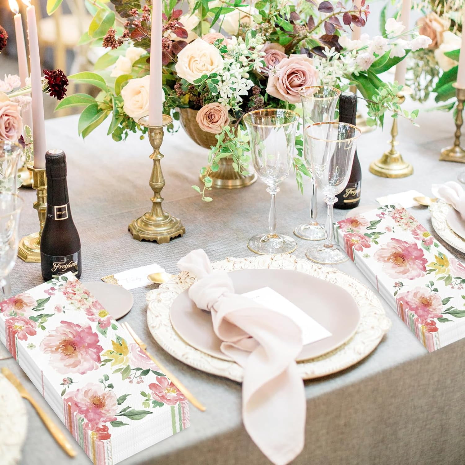 100PCS Floral Napkins Watercolor Flower Disposable 3 Ply Decorative Paper Hand Towels for Bathroom Pink Guest Napkins for Wedding Bridal Baby Shower Tea Party Birthday