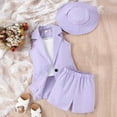 thumbnail image 2 of FAIWAD Toddler Kids Girls 4 Piece Outfits Sleeveless Blazer Suit Strape Vest Shorts Pants with Hat, 2 of 3
