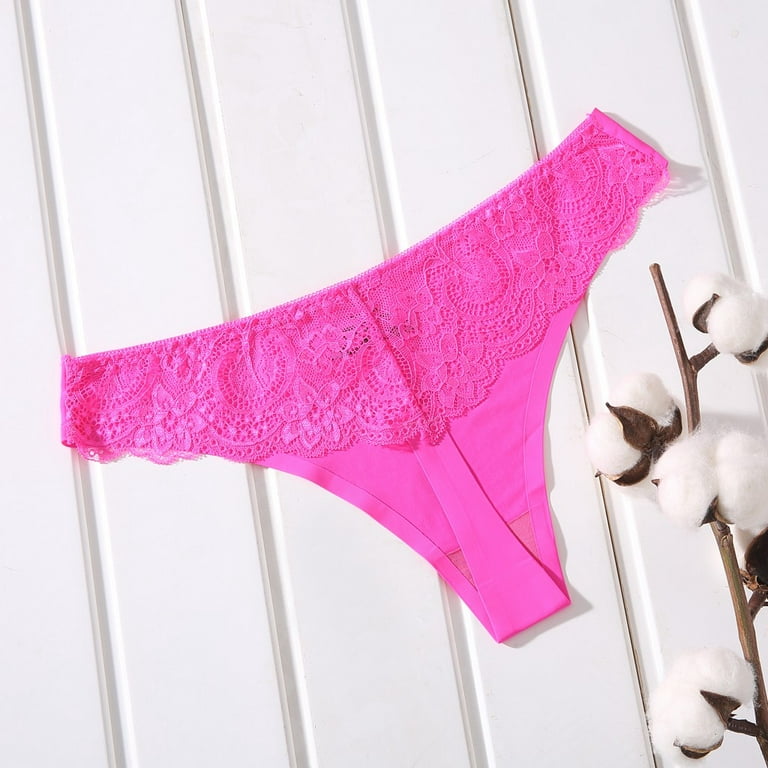 Gaiseeis Women Pantie Sexy Lace High Elastic Ice Silk knickers Underpants  Underwear Hot Pink L