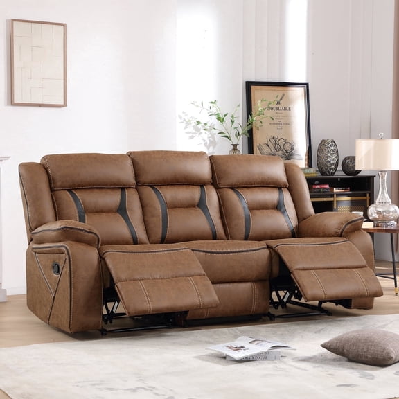 Bonzy Home 3 Seater Couch Manual Reclining Sofa with Dual Recliners for Living Room & Meeting Room