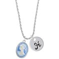 thumbnail image 1 of Delight Jewelry Silvertone Small Blue Oval Cameo Silvertone Script Initial Disc - H - Charm Necklace, 20"+3", 1 of 4