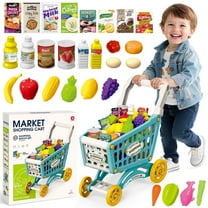 Beefunni Kids Shopping Cart Trolley, Pretend Play Toys with Realistic Food, Shopping Grocery Cart Toys for Toddlers 2-6 Year Old Girls Boys