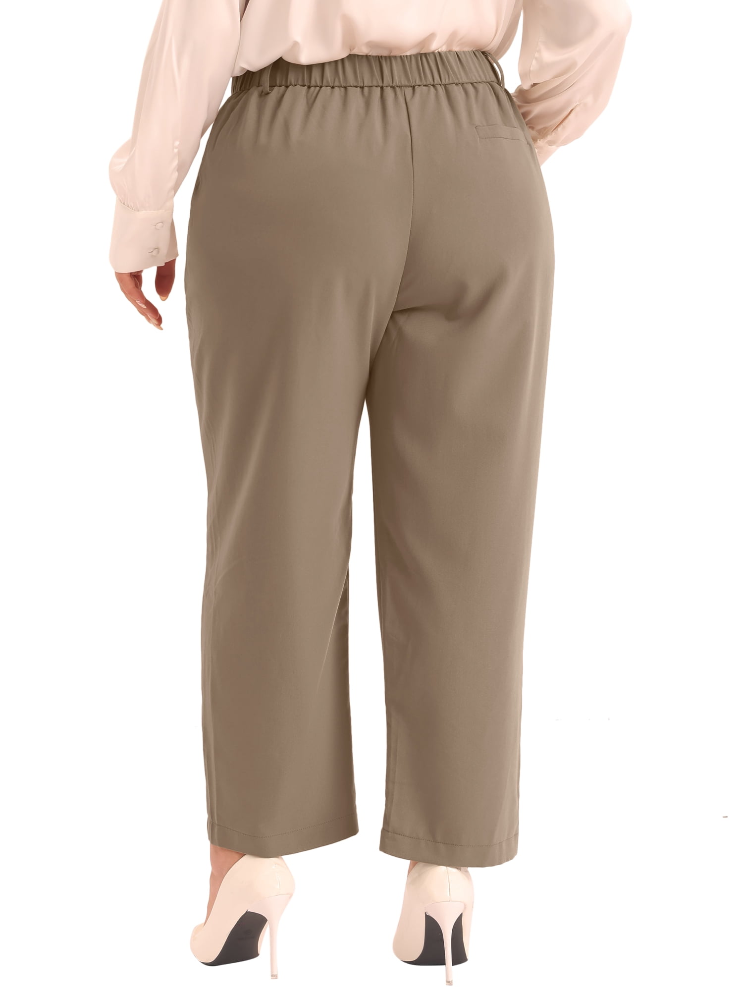 DARING DIVA Women's Plus Casual Elastic High Waisted Long Straight Pants 5X Brown