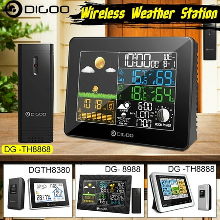 Wireless Weather Forecast Station with Sensor Indoor Outdoor Thermometer Hygrometer Barometer Snooze Desk Alarm Clock Temperature Humidity Moon Phase Meter