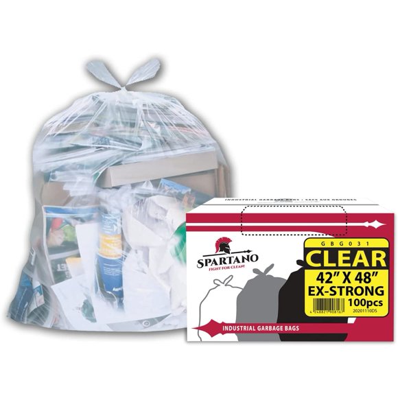 Spartano Clear Garbage Bags 100 Count, Multipurpose Trash Bags for Home & Office & for Industrial Use – (42 x 48 Inch)