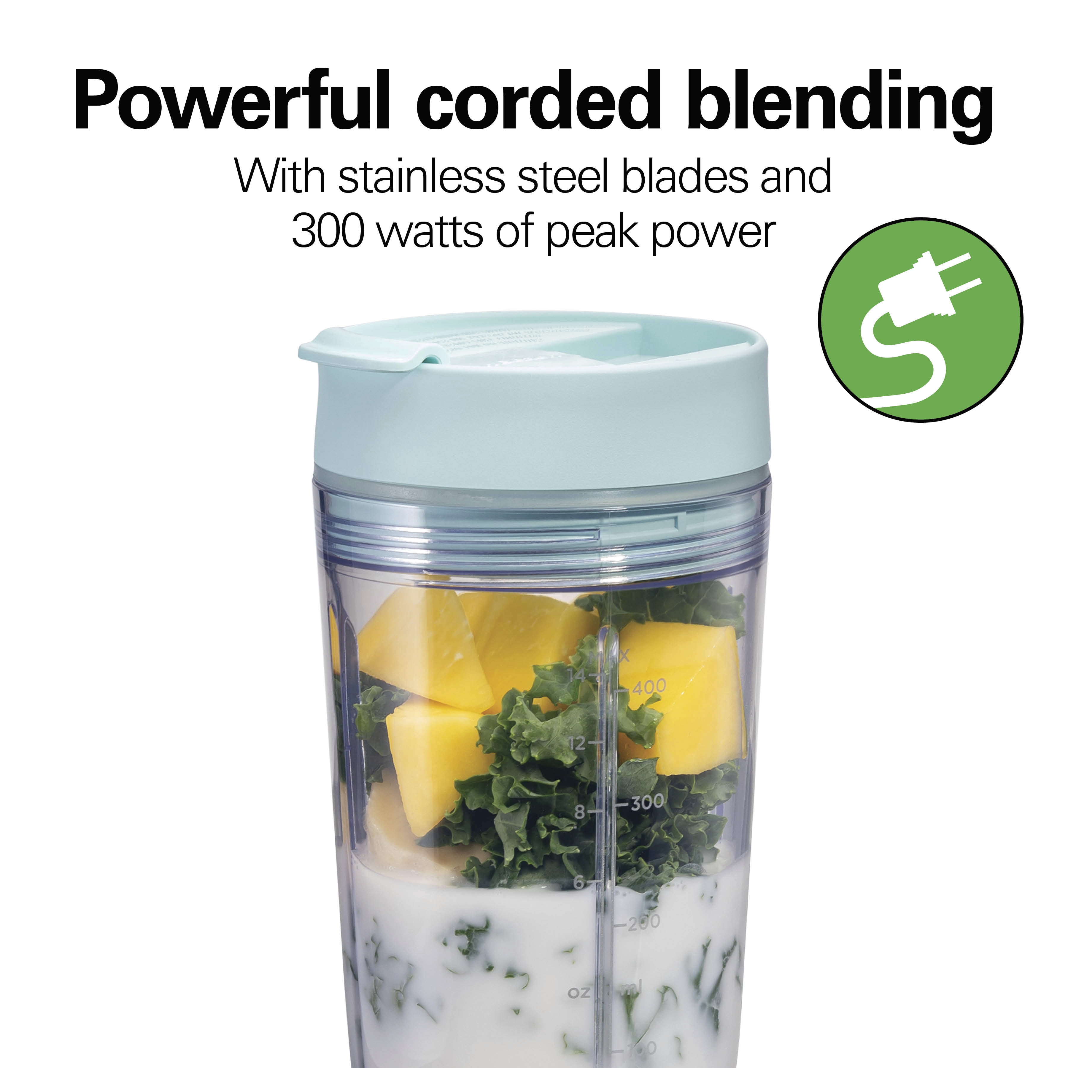 Hamilton Beach Personal Blender, 14 oz BPA-Free Jar 300 W Portable Blender for Shakes and Smoothies with Leakproof Lid, Ice Blue