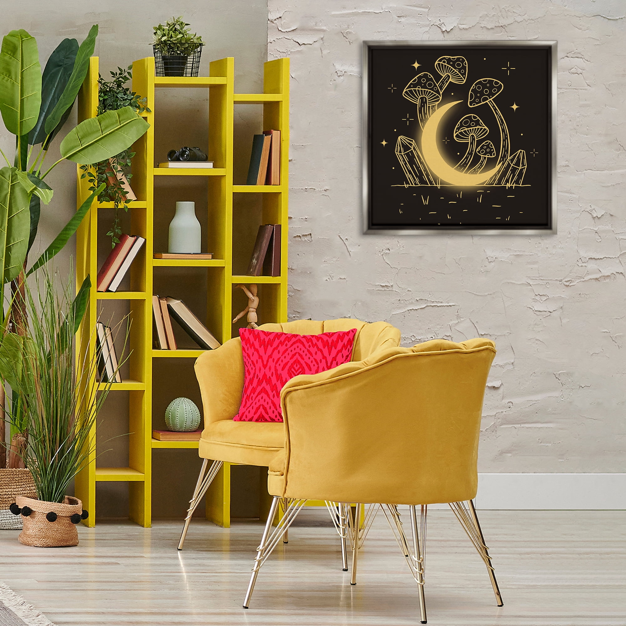 Stupell Industries Moon In The Shroom Plants & Flowers Painting Gray Floater Framed Canvas Art Print Wall Art, 25 x 25