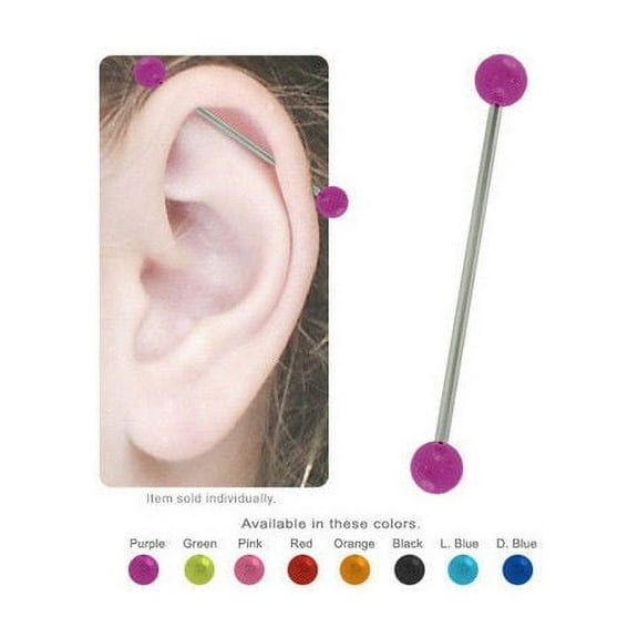 14ga Industrial Piercing Barbell - Acrylic Glitter Balls - 316L Steel- L-Glitter