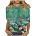 thumbnail image 2 of Womens Tops 3/4 Length Sleeve Womens Tops 2025 Fashion Three Quarter Sleeves Shirts Loose Plus Size T Shirts Floral Print Outfits Shirts for Women, 2 of 5