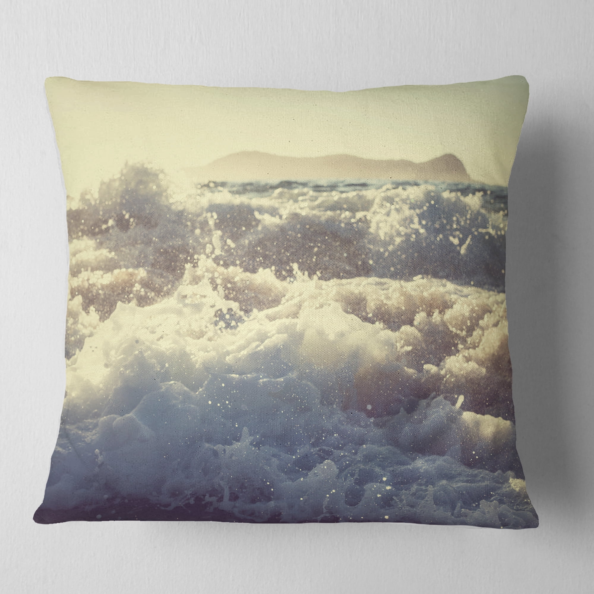 Designart Roaring White Waves on Beach - Seascape Throw Pillow - 18x18