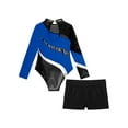 thumbnail image 4 of Doomiva Girls Sparkly Rhinestone Long Sleeve Gymnastics Dance Leotard Bodysuit with Shorts Set Royal Blue 12, 4 of 7