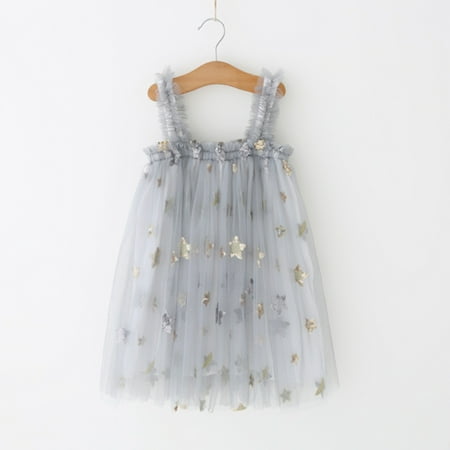 

Hunpta Kids Girls Star Sequin Summer Sleeveless Beach Chic Layered Tulle Tutu Dress Princess Birthday Party Beach Dress 1-6Y