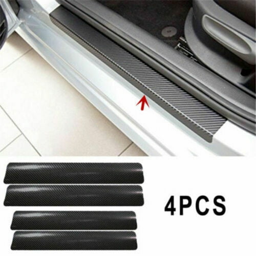 Car Black Carbon Fiber Scuff Plate Door Sill Cover Panel Step Protector Guard4xe