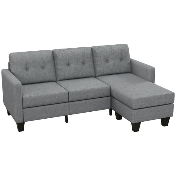 HOMCOM 3 Seater Corner Sofa, Couch with L-shaped Ottoman, Sofa, Light Grey