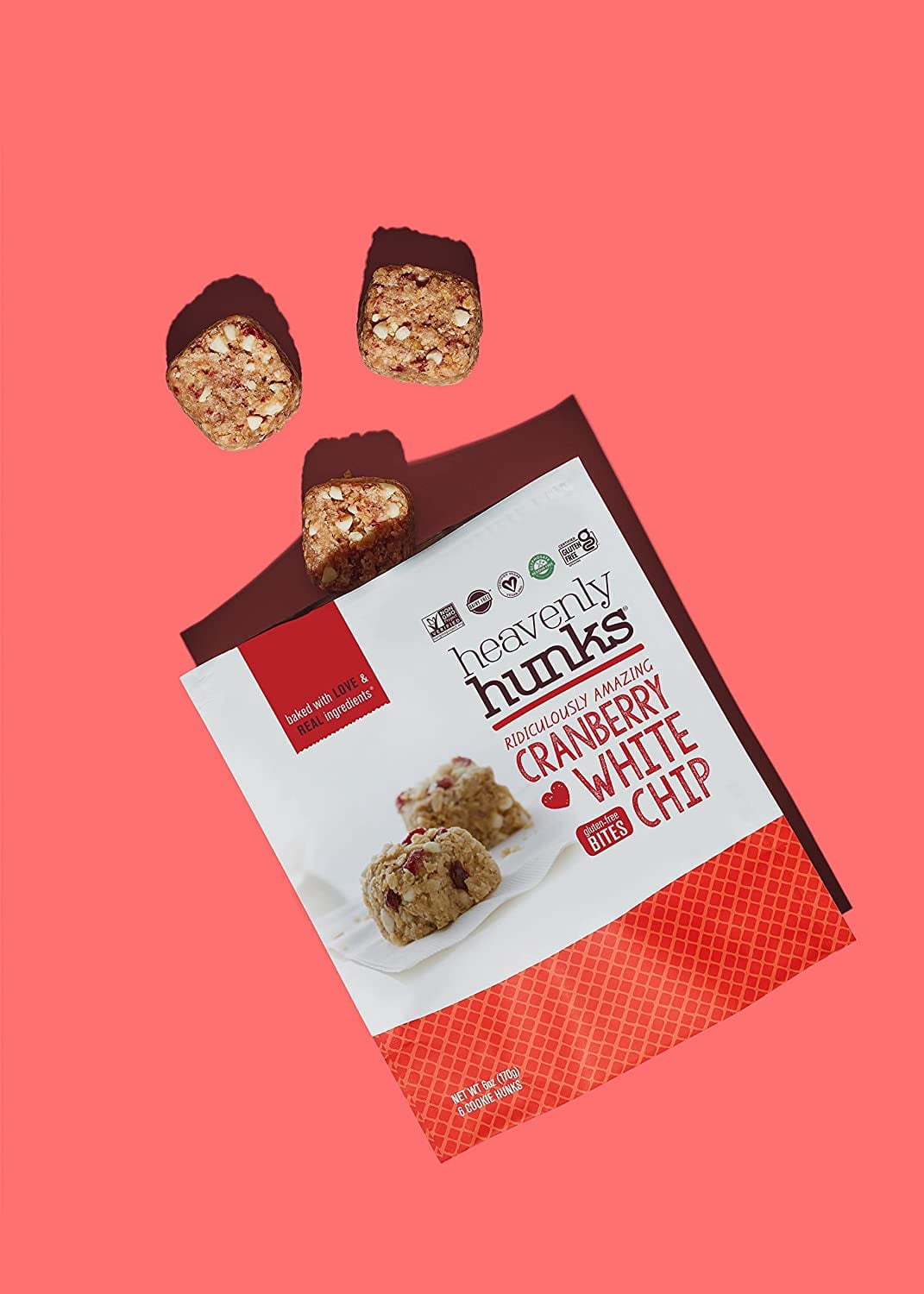 Heavenly Hunks Gluten Free Dairy Free Vegan White Chocolate Cranberry Cookies, 6 oz [Pack of 6]