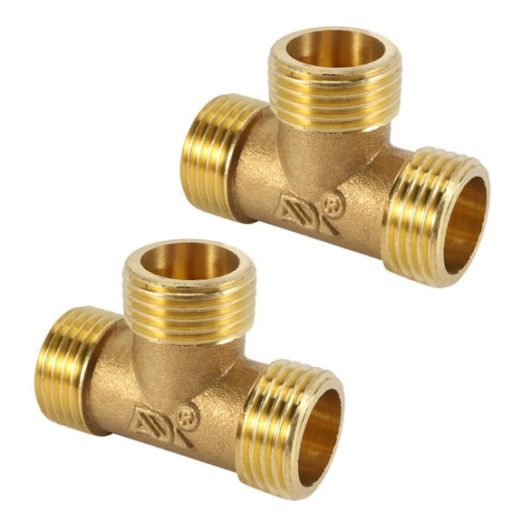 2024 TOP! 2X Brass T Shape Water Fuel Pipe Equal Male Tee Adapter Connector 1/2 Inch Thread