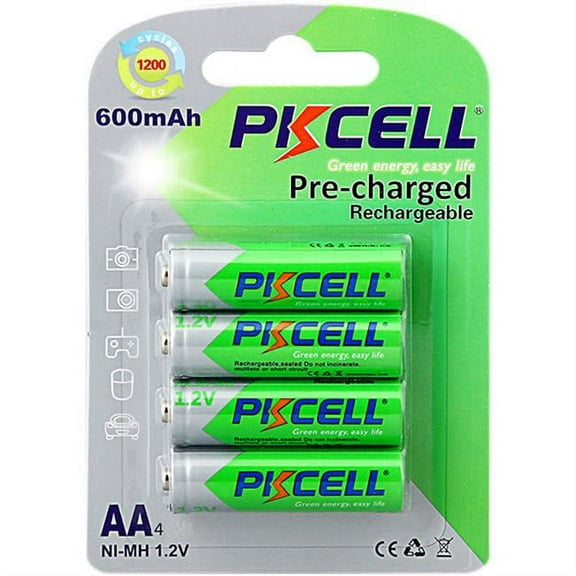 PK Cell RTUAA600-4B 1.2V Precharged Low Self Discharge Rechargeable AA Battery with 600 mAh, Pack of 4
