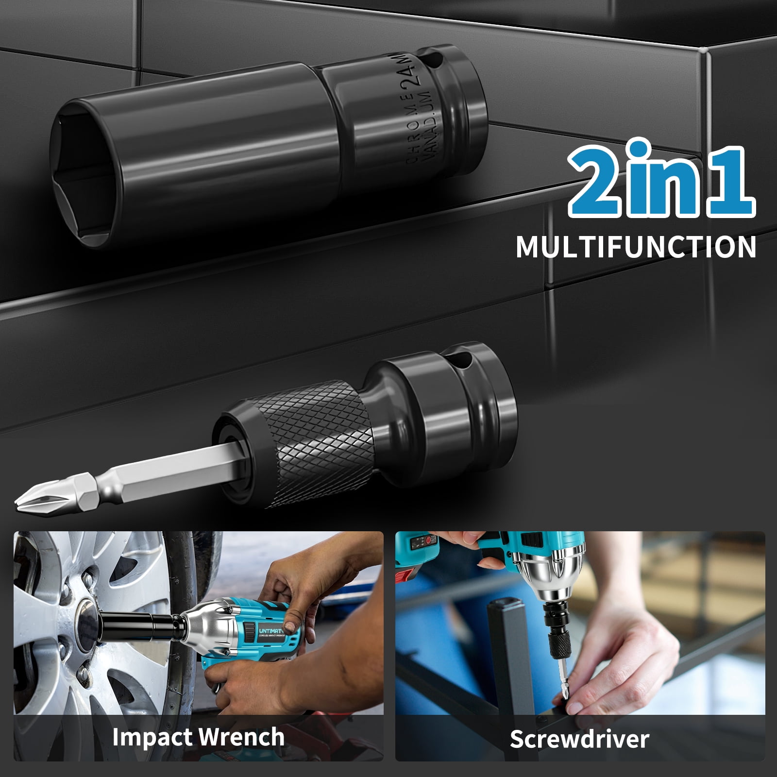 Cordless Impact Wrench, UNTIMATY 1/2 inch  Brushless Impact Drivers, Max Torque 320 Ft-lbs（430N.m） Impact Wrench with 21V Brushless Motor, with 3.0Ah Li-ion Battery & 7 Sockets,Blue