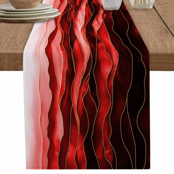 nqOlkjepod Red Marble Table Runner 72 Inches Long Farmhouse Dress Scarves, Abstract Wave Lines Crack Gradient Dining Tablerunner for Coffee Table/Kitchen Island/Party Décor, 13" x 72"
