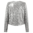 thumbnail image 5 of UJNDER Women's Fashion Solid Sequined Short Casual Coat Cardigan Top for Party Fall Outfits and Glamour Silver M, 5 of 6