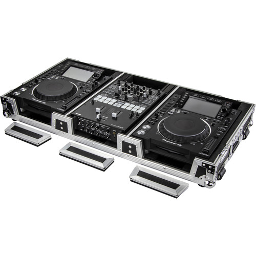 EXTRA DEEP DJ COFFIN WITH WHEELS FOR A 12" FORMAT DJ MIXER & 2 LARGE FORMAT CD/DIGITAL MEDIA PLAYERS