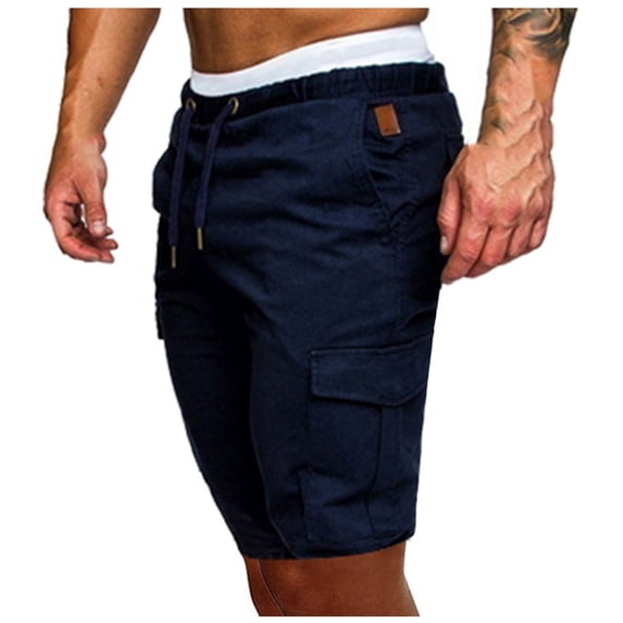 Giftesty Men Pants Clearance,Man Solid Elastic Waist Mid Waist Loose Pockets Bandage Short Pants