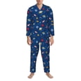 thumbnail image 3 of Picia Space Pattern Men’s Long-Sleeve Sleepwear Set - Soft 2-Piece Loungewear with Pockets, Comfy PJs for Relaxing Nights-Small, 3 of 7