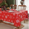 thumbnail image 3 of Christmas Blue Table Cloth, White Snowflake Print, Flannel Backed Vinyl Tablecloth for Rectangle Tables, Waterproof PVC Plastic Table Cover for Christmas Winter, Holiday Party Use 52 x 70 Inches, 3 of 6