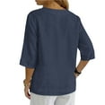 thumbnail image 5 of Rvasteizo Womens Summer 3/4 Sleeve Round Neck Blouses Shirts Solid Color 3/4 Sleeve Round Neck Button Linen Top, 5 of 5