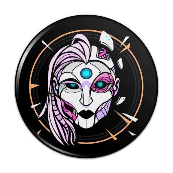 Cyborg Android Robot Science Woman Face Pinback Button Pin
