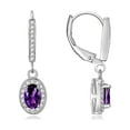 thumbnail image 2 of RYLOS Sterling Silver Halo Designer Set: Ring, Earring & Pendant Necklace. Gemstone & Diamonds, 6X4MM Amethyst February Birthstone; Size 5, 2 of 6