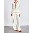 thumbnail image 3 of Honganda Women 2 Piece Lounge Set Long Sleeve Button Up Tops Contrast Color Split Pants Sleepwear Sets, 3 of 9