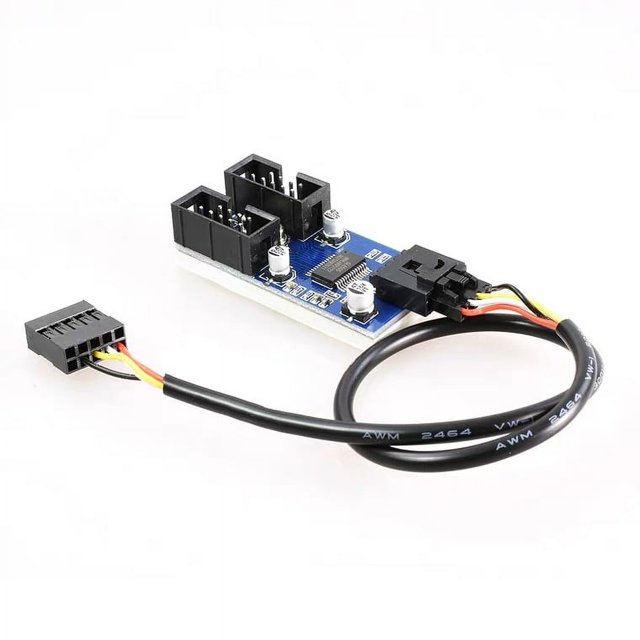 Tarjeta adaptadora divisora de línea de 9 pines USB2.0 de 1 a 2 puertos con asiento macho de 4 puertos y conector hembra de 9 pines de 1 a 2