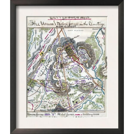 Civil War Artwork - Battle of Gettysburg - Civil War Panoramic Map Framed Art Print Wall Art - 14.5x17.5