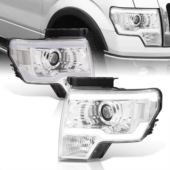 AJP Distributors Chrome Housing LED DRL Bar Driving Projector Headlights Bumper Lamps Assembly Set Left Right Compatible/Replacement For Ford F-150 F150 2009 2010 2011 2012 2013 2014 09 10 11 12 13 14