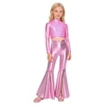 thumbnail image 6 of iiniim Girls Metallic Disco Hip Hop Jazz Dance Outfit Sequin Crop Top and Split Bell Bottom Pants Streetwear Pink 8, 6 of 7