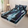 thumbnail image 3 of Castle Fairy Watercolor Camouflage Zipper Twin Comforter Sets with Fitted Sheet and 2 Pillowcases,Abstract Geometric Smudge Zipper Bedding Set,Teal Navy Black,Reversible, 3 of 7