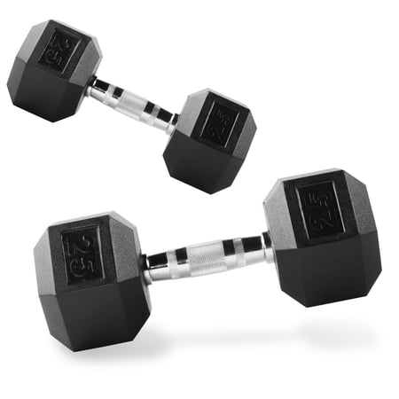 PRCTZ  25lb Rubber Encased Hex Dumbbell  Pair