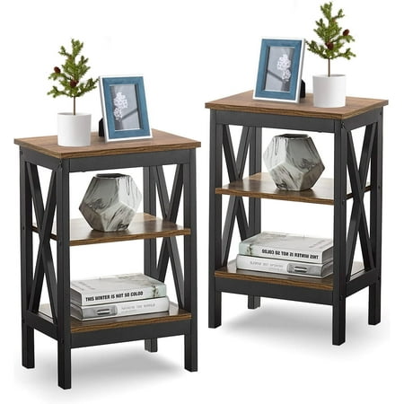 CERBIOR Nightstand set of 2  Side Table  and Storage Cabinet  Living Room Furniture  Easy Assembly