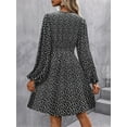 thumbnail image 2 of Women's Fall A-Line Midi Dress V-Neck Long Lantern Sleeve Elastic Waist Ruffle Flowy Swing Spring Dresses, 2 of 5