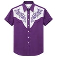 thumbnail image 4 of HOWPAY Mens Button down Shirt Short Sleeve Western Cowboy Print Beach Vacation Tee Stretch Casual Loose Fit Oversized Soft Summer Clothes Purple XXL, 4 of 4