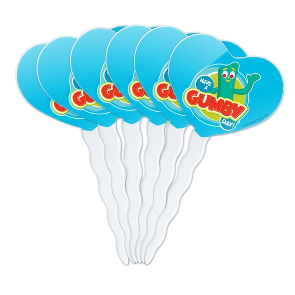 Have a Gumby Day Heart Love Cupcake Picks Toppers Decoration Set of 6